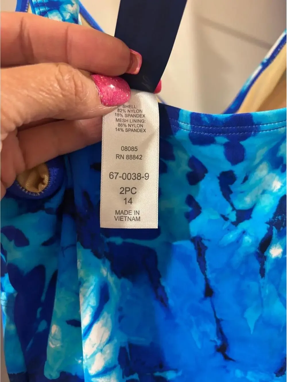 Blue Tie-Dye Tankini Set – Size 14 - Picture 6 of 6